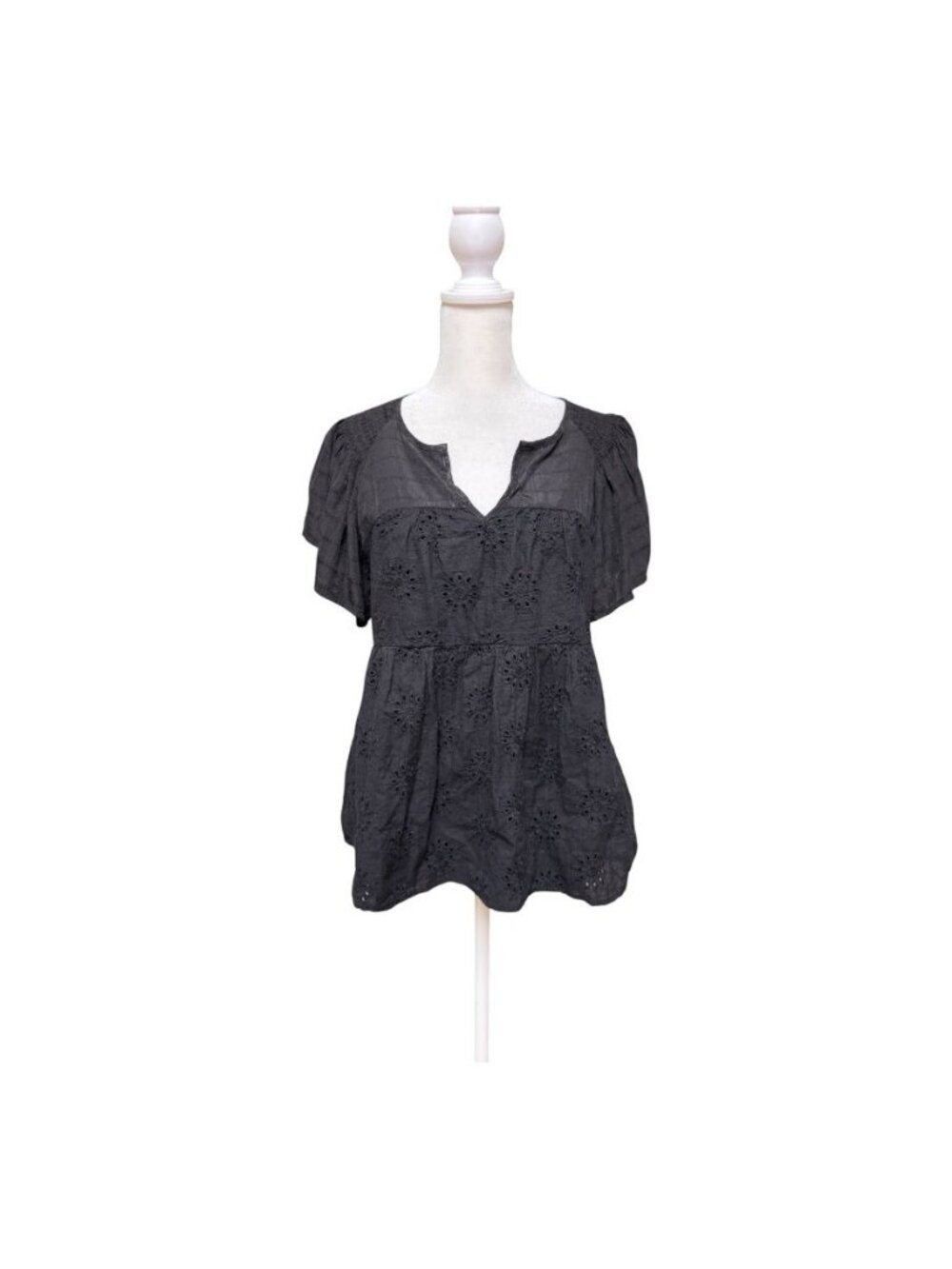 Entro Black Eyelet Flutter Sleeve Peplum Blouse Size S